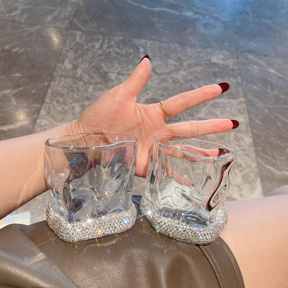 Creative Sparkling Water Cup Stainless Steel Rhinestone Studded Cup Modern Glass Cup  Home Use
