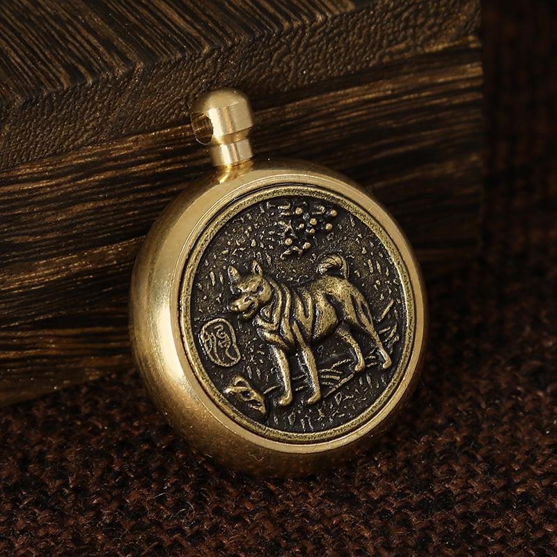 Brass Zodiac Fortune Keychain with Rotating Pendant and Handle