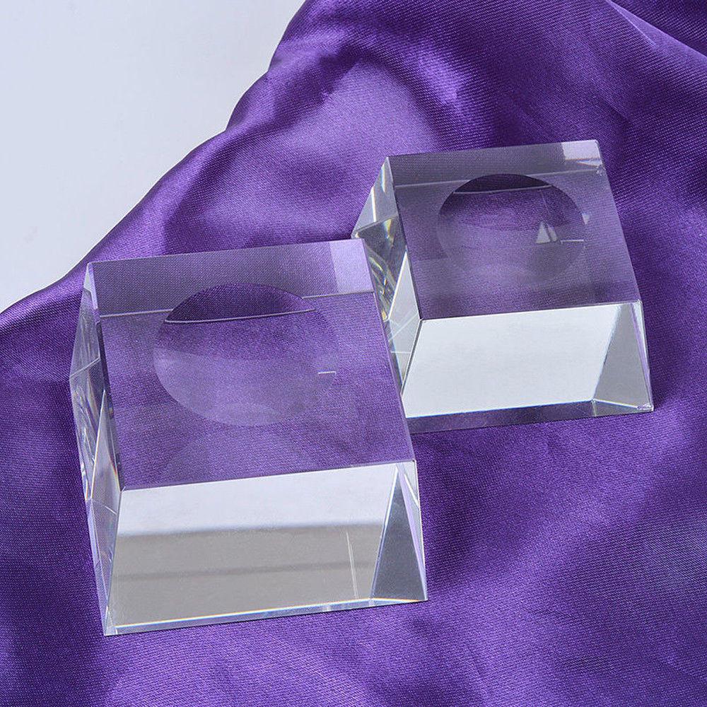 Supporto Quadrato in Vetro Trasparente con Bolle per Sfera di Cristallo Base Display Unica