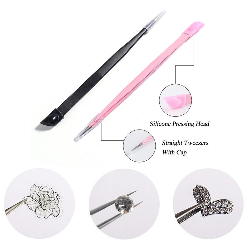 Doppelseitige Silikon-Nailart-Pinzette mit Presskopf Nagelsticker Strasssteine Aufnahmewerkzeug Wimpernverlängerung Make-up-Werkzeuge