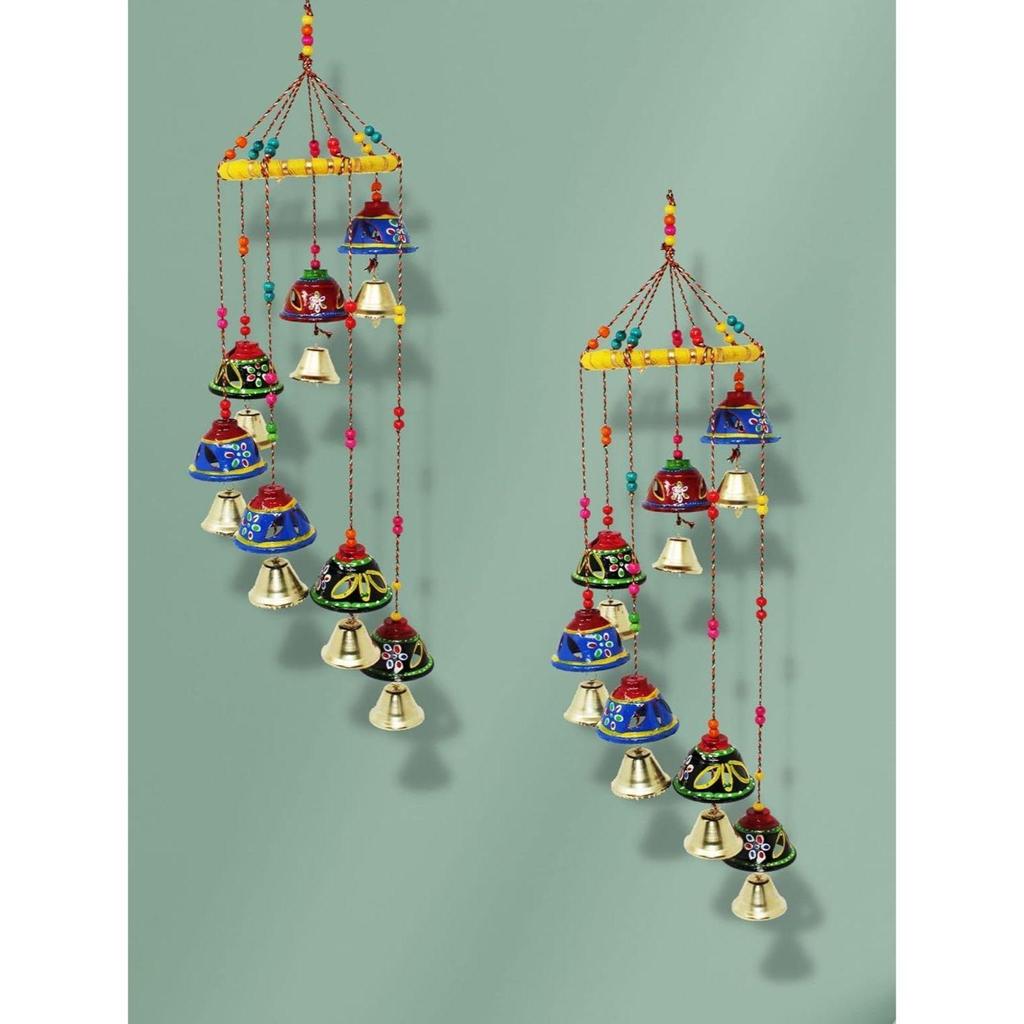 Plastic Handcrafted Rajasthani Colored Bell Hangings For Home Decoration Design Wall Hanging Decorative Showpiece (Jali Bells)