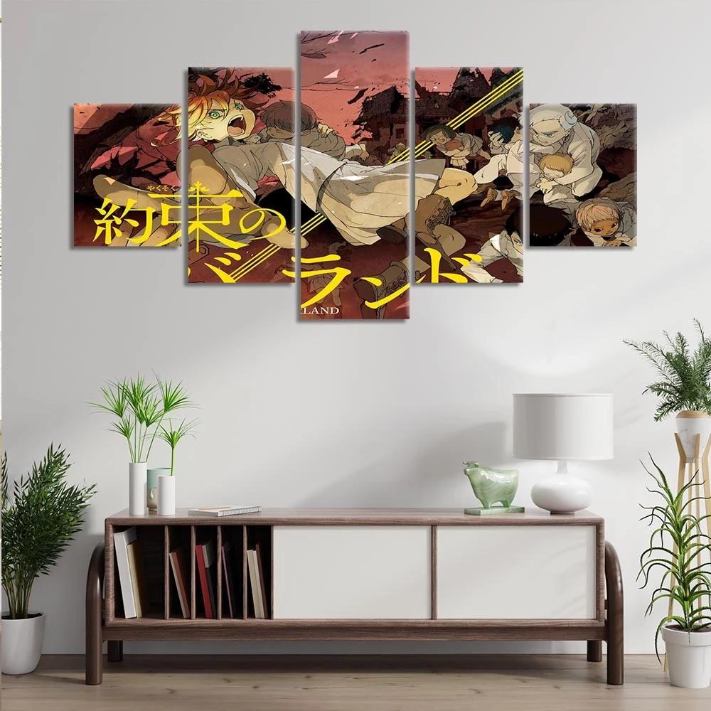 Canvas Anime Characters Painting 5 Pieces The Promised Neverland Posters Modern Home Decor Wall Picture Living Room No Frame Art