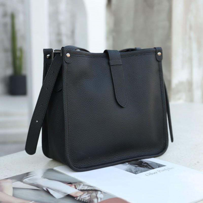 

Women s Bag All-match Fashionable Large-capacity First-layer Cowhide High-end Single-shoulder Slung Bucket Length 24cm width 13cm height 24cm чёрный