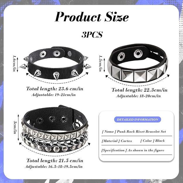 Bracelet for Man Punk Rock Studded Bracelets Black Leather Cuff Bracelet for Men Women
