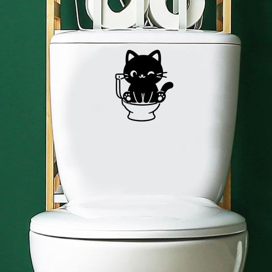 Waterproof Bathroom Wall Decals Funny Black Cat Toilet Sticker, Cute Cartoon Decal, Removable Tank PVC Sticker for Washroom Home Decor Lover