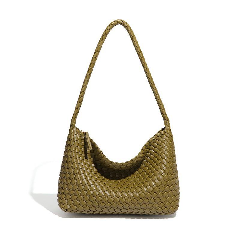 

Metal Gray High-end Feeling Large Capacity Commuting Soft Leather Shoulder Bag Fashionable Hand-knitted Tote