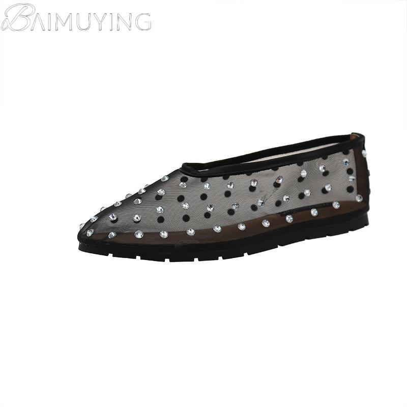 Fashion Mesh Flats Crystal Sandals Women Ballet Shoes Summer Slippers 2025 Trend Casual Loafer Shoes Designer Dress New Sandalias Mujer