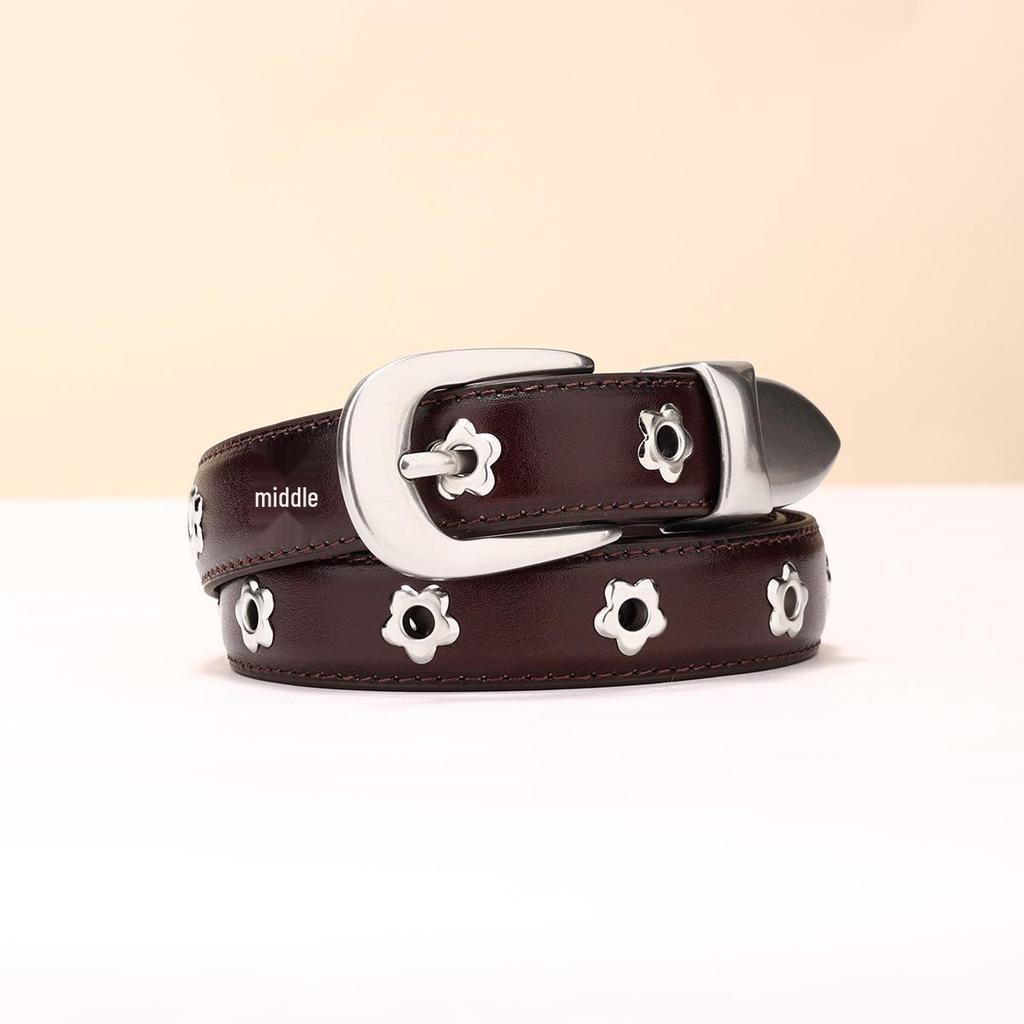 New Women's Retro Black Cowhide Leather Belt with Silver Buckle and Minimalist Design