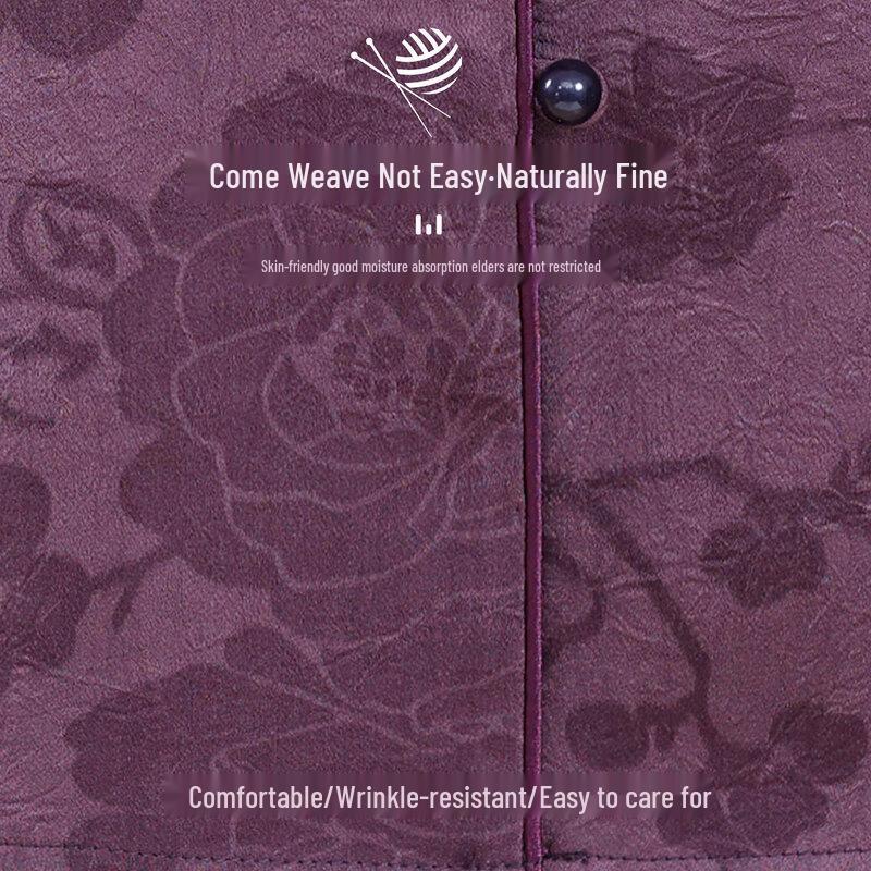 Datang Furen Embroidered Stand Collar 3/4 Sleeve Shirt for Elderly Women