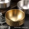 Golden dessert 304 stainless steel bowl, hammer pattern household double insulation children's soup bowl.