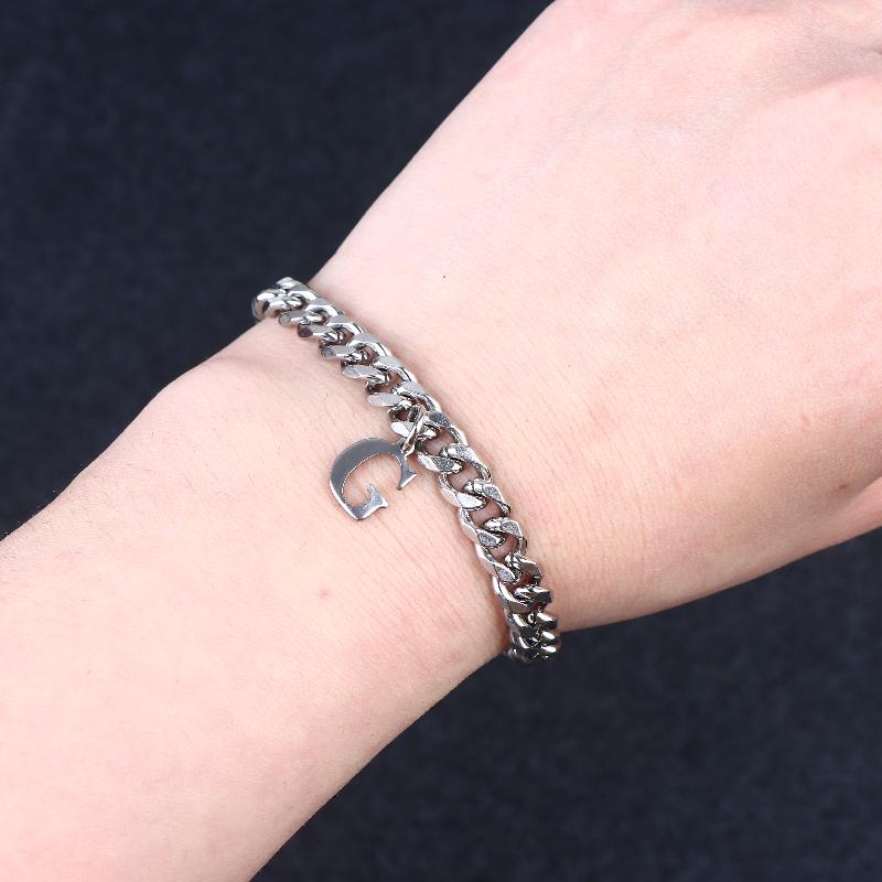 Mens Initials Links Bracelets Stainless Steel A-Z 26 Letters Alphabet Charm Chain Wristband Adjustable Casual Jewelry Gift
