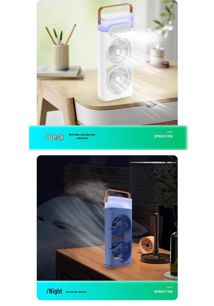 High-Power Silent Dual-Head Fan with Humidification for Home, Office, and Camping
