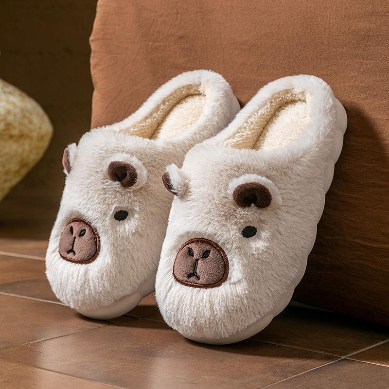 Cotton slippers women s season Kapibara couple home warm plush slippers men 44-45 белый