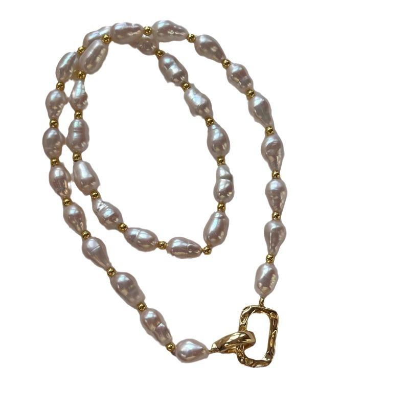 Rice Grain Special-Shaped Freshwater Pearl Gold Bead Necklace Femininity Blogger Fashion Temperament Ot Buckle Collarbone Chain