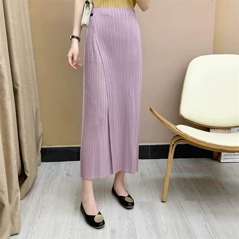 Spring and Summer Women's Pleated Solid Color Ankle-length Pants Elastic Waist Wide Leg Straight Female Trsouser Loose Straight Leg Pants