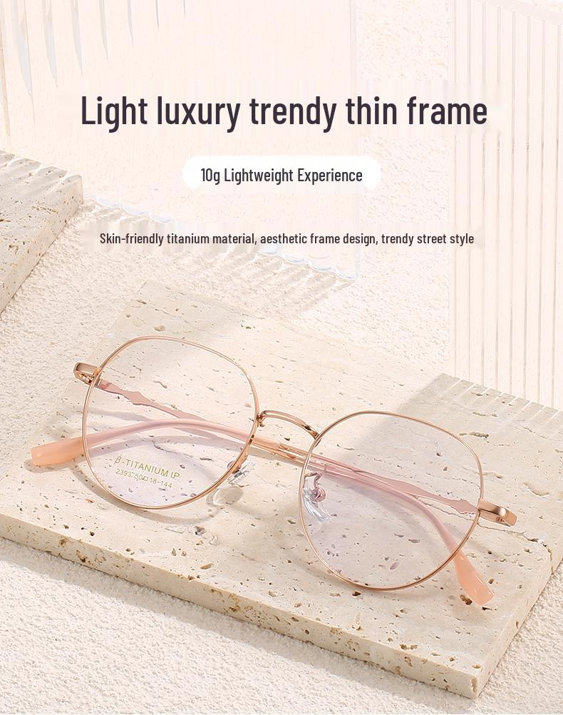 2023 Korean Style Ultra-light Titanium Round Glasses with Exquisite Crotone Temple