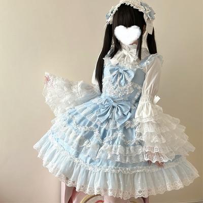 Licaboth Lolita Lace Puffy Dress Floral Wedding Jsk Suspender Princess Dresses