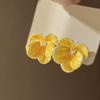 Super fairy yellow mesh earrings women's vacation style chiffon sweet stud earrings atmosphere seaside high-end color earrings