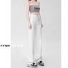 Women's High Waist Straight Leg White Jeans - Slim Fit, Petite, Floor-Length Draping, Spring/Summer 2024