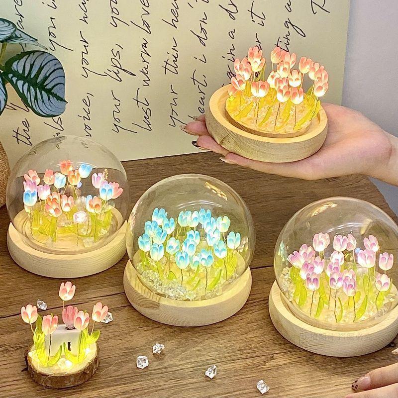 Handmade High-End Tulip Glass Night Light for Bedroom Decor