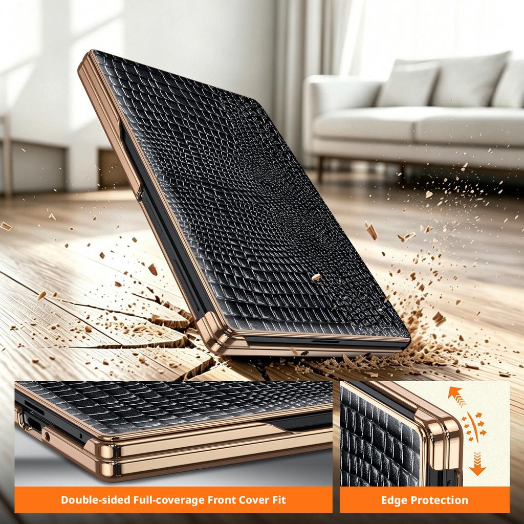 Premium Krokodilmönstrat Äkta Läderfodral för Samsung Galaxy Z Fold8 Ultra Fold 7 8 W26 Dubbel Centralaxel Skyddsfodral