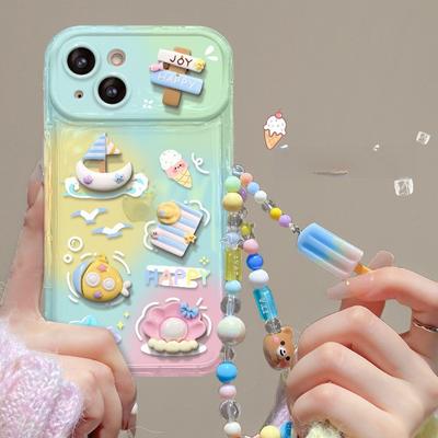 Anwendbar auf Apple 15 Transparentes Handyhülle Iphone14pro Sommer Ozean Puppenkette 13/12 Klappspiegel