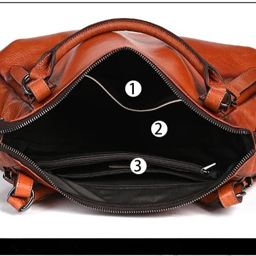 Johnature Echtleder Handtasche Retro Einfarbig Vielseitige Kissen-Tasche Große Kapazität Schulter Umhängetaschen