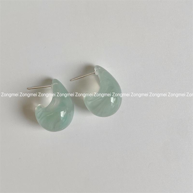 Elegant Blue Water Drop Dangle Earrings: Artistic Hoop and Stud Design, Simple and Niche Style for Women