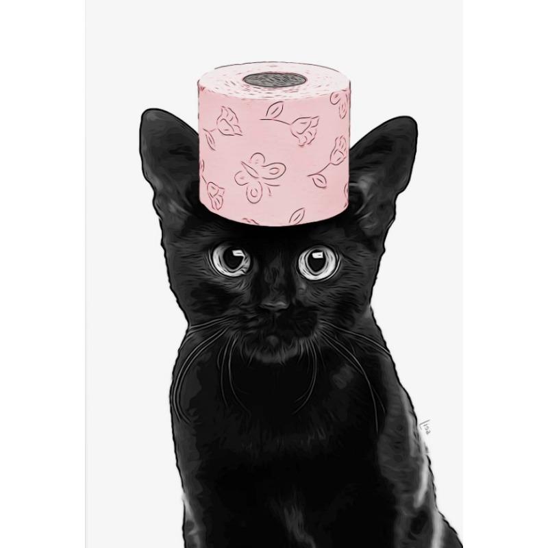 Schwarz und Weiß Niedliches Tier und Toilettenpapier Poster Affe Waschbär Katze Hund Hai Leinwand Malerei Wandkunst Badezimmer Heimdeko