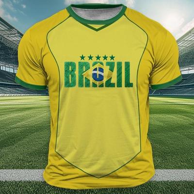 Maglietta con stampa della bandiera brasiliana per uomo, sport all'aria aperta, maniche corte, t-shirt casual, scollo rotondo, top larghi, tendenza estiva, abbigliamento maschile