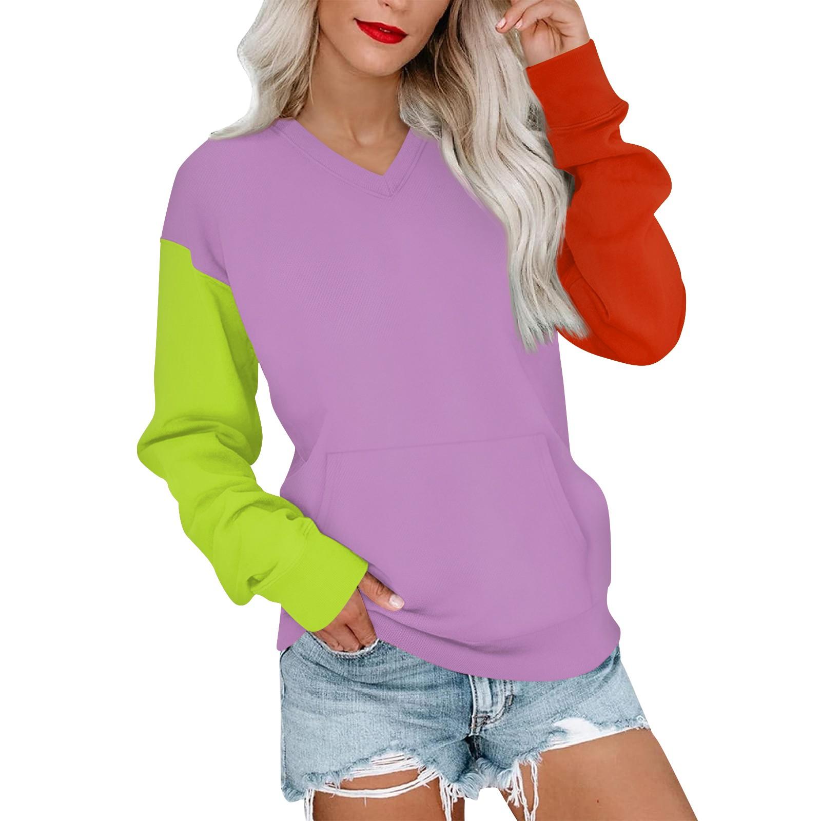 

Женская повседневная модная цветная стеганая толстовка с V-образным вырезом и длинным рукавом, легкий пуловер с карманами M