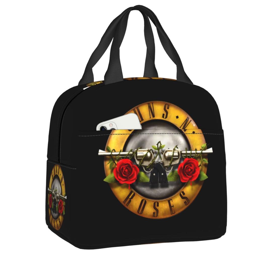 Custom Heavy Metal Rock Music Band Guns N Rose Resuable Lunch Box for Women Waterproof Cooler Thermal Food Insulated Lunch Bag