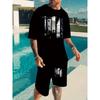 Plus Size Men's 3D Printed Short-sleeved Suit - Soft Knitted Suit, Summer Casual Suit