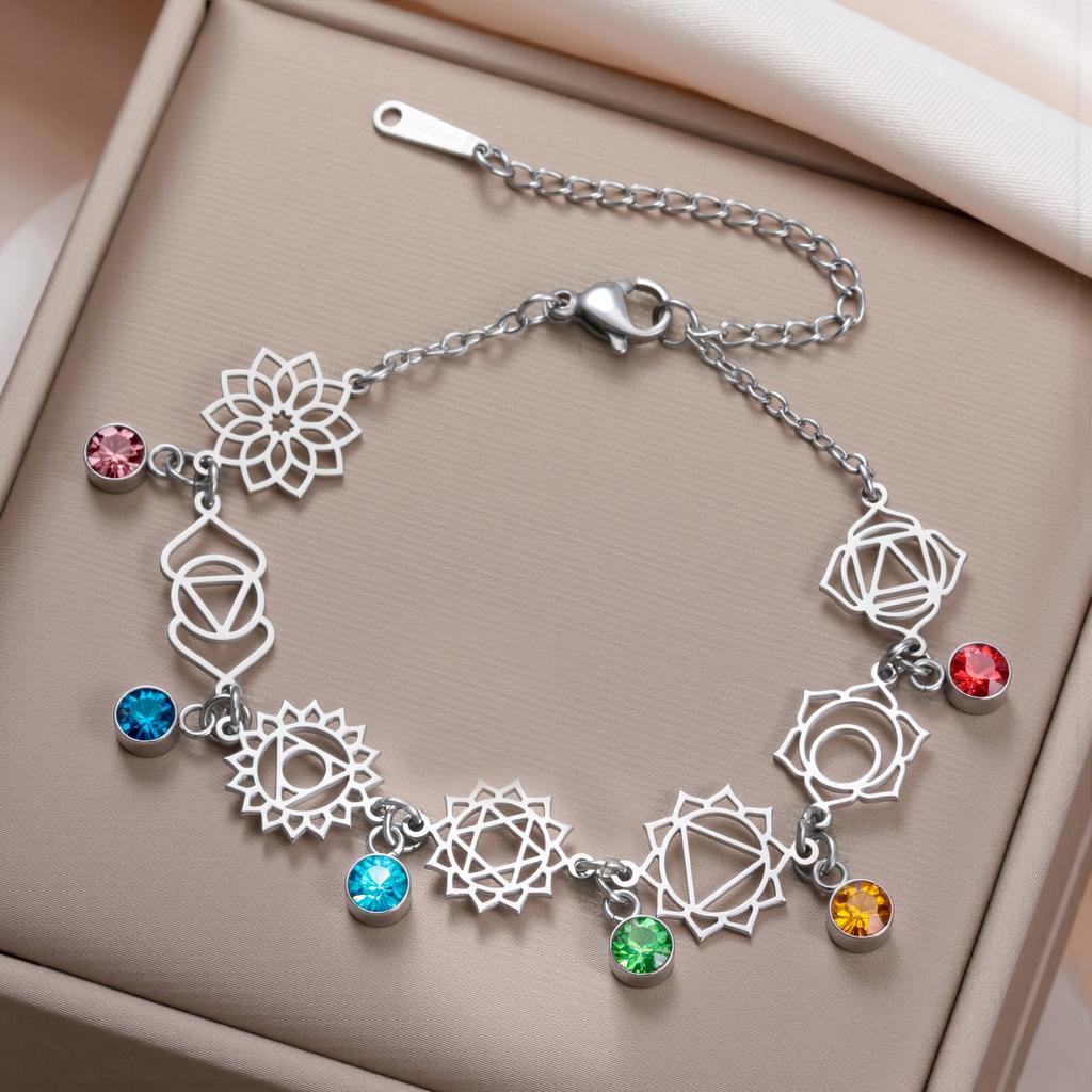 7 Chakra Colorful Zircon Anklet Women Stainless Steel Gold Leg Ankle Bracelet Amulet Meditation Yoga Jewelry Gift