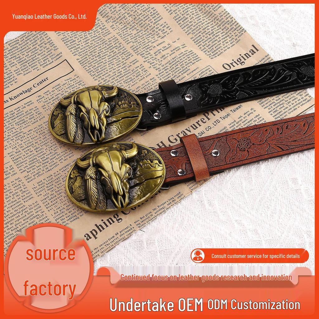 2024 Trendy Men's Leather Belt with Bull Head Buckle - European & American Fashion