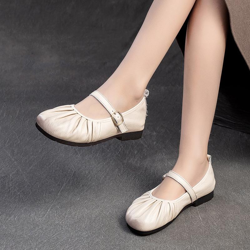 Fashion GKTINOO 2025 Spring New Retro Flat Shoes Genuine Leather Comfortable Round Toe Shallow Versatile Women's Shoes