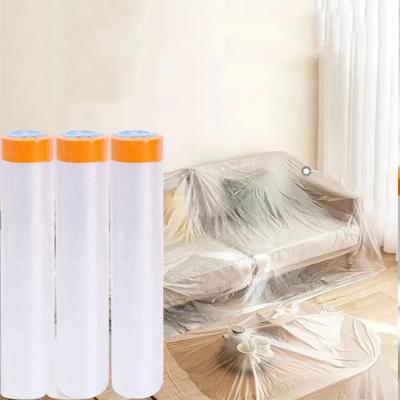 Disposable Cuttable Dust Film Self-adhesive Dustproof Film Car Paint Masking Tape For Furniture Dust Protection-12m Length
