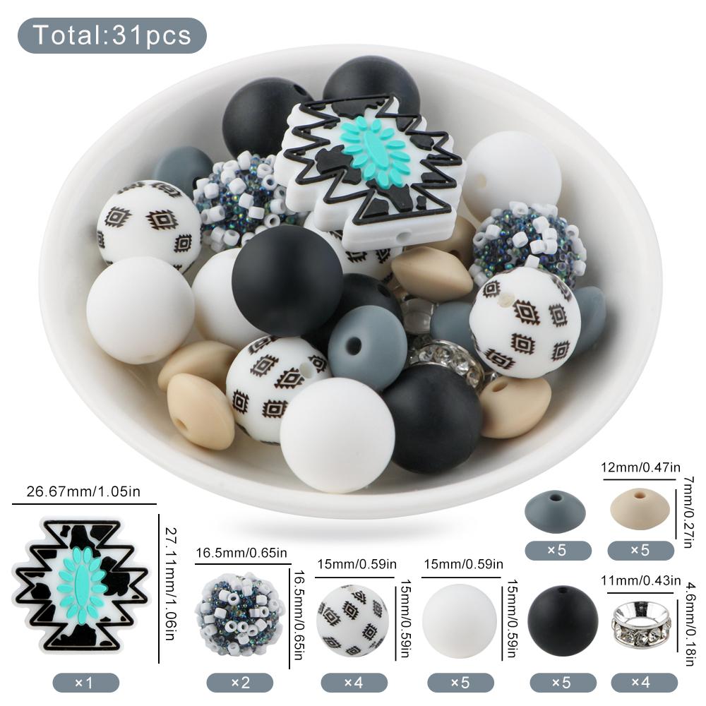 New Cartoon Silicone Focal Beads Printed Round Lentil Beads Kits For Jewelry Making DIY Bracelet Keychain Necklaces Accessories