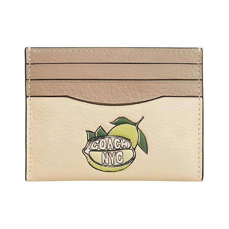 COACH Card Case Slim Id Card Case 10 Brand Logo Lemon Pattern Exquisite Pebble Leather Card Case Regular Unisex Couple Moonlight Color moonlight color коричневый