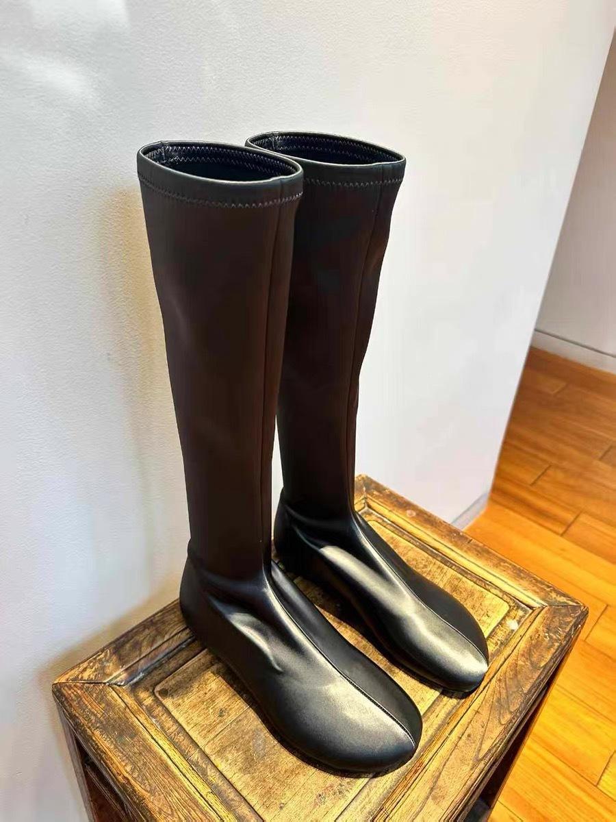 

Узкие сапоги, носки и сапоги Корейская версия нового нишевого дизайна, ретро круглый носок, длинные ноги, тонкие эластичные кожаные сапоги, рыцарские сапоги 40 чёрный