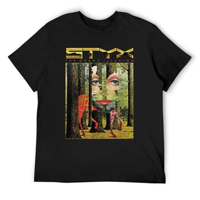 Band the STYXGrand Illusion Vintage T-Shirt Aesthetic Clothes Oversized Graphic Tee Quick Drying Heavyweight T Shirts for Men