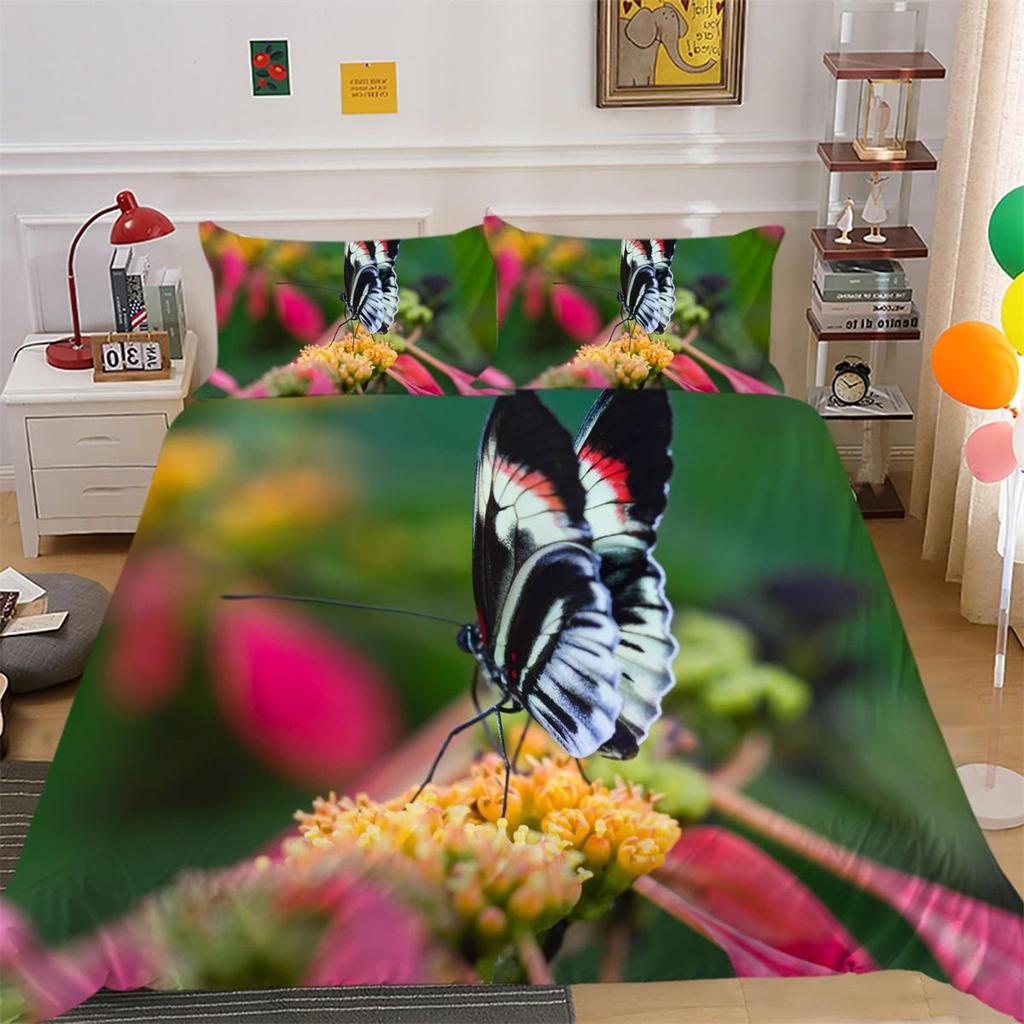 Set lenjerie de pat cu flori 3D fluturi husă de pilota cu aripi de insecte husă de pernă 2 sau 3 bucăți AU240 * 270 Dimensiuni extra mari Decorare pentru casă