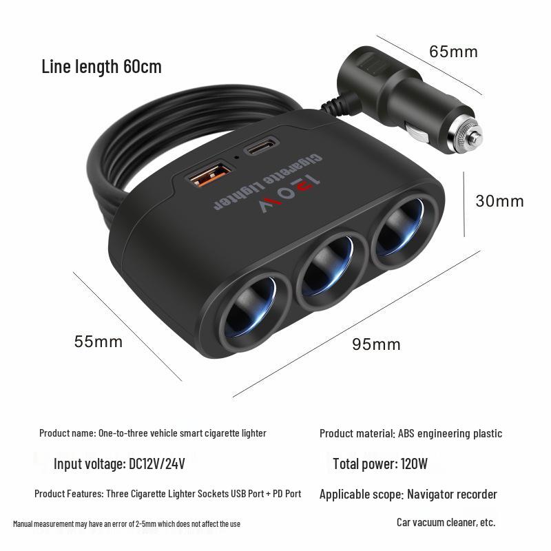 Car Multi-Port Cigarette Lighter Charger with PD & USB for Phones