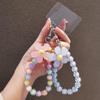 1PC Phone Anti-lost Lanyard Key Short Wrist Pendant Colorful Macaron Round Bead Pendant Women's Hand-held Chain Mobile Phone Lanyard
