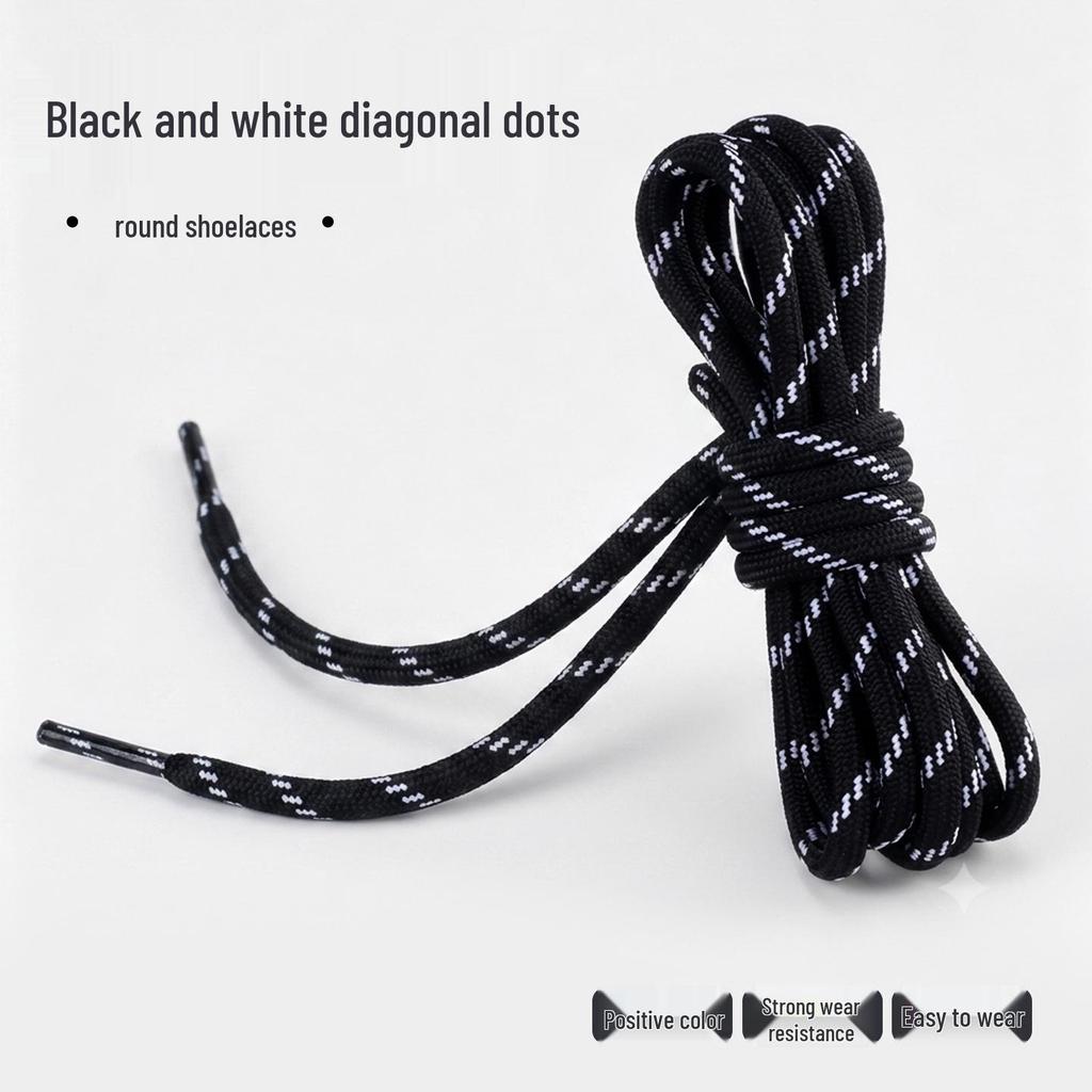 Lacets de chaussures ronds épais à pois diagonaux noirs et blancs pour la randonnée/course à pied