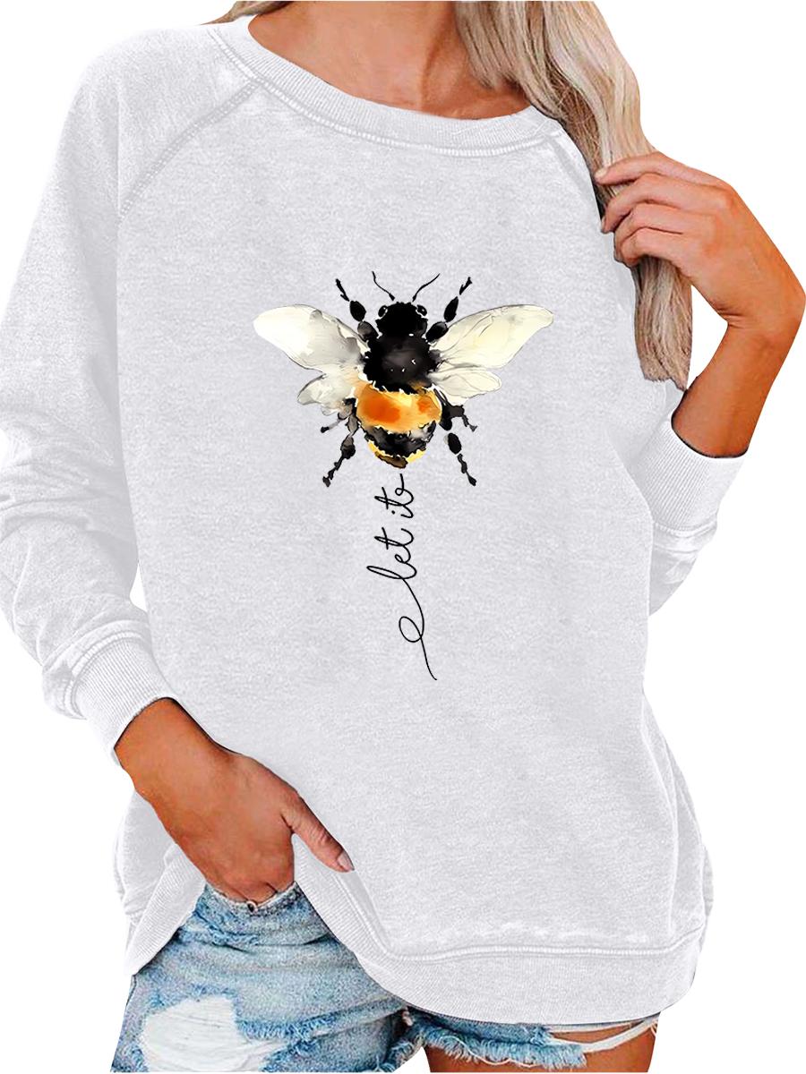 Women s Pullover Sweatshirt Oversized Sweatshirt Women s Spring/Fall Fashion Bee Print Top S