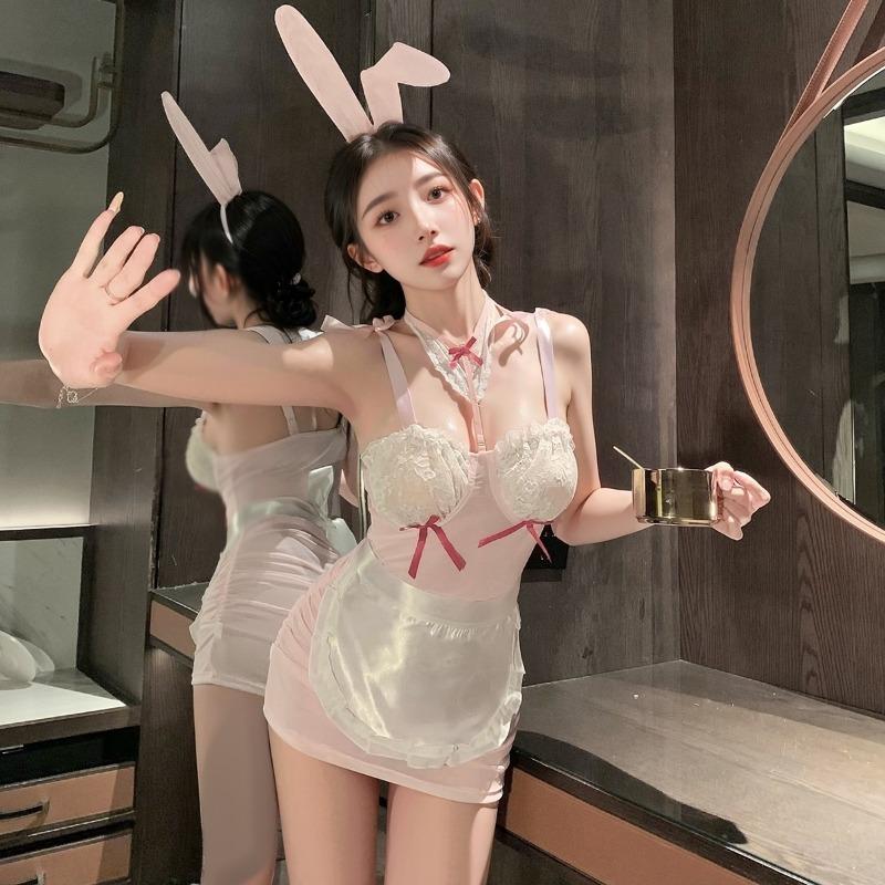 Shi Meisha: Milk Sweet Rabbit with Steel Rim Perspective Set Sex Underwear Sexy Dew Uniform Pink Dress