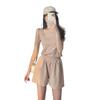 Women's Summer Sports Two-Piece Set: Short Vest & High-Waisted Wide-Leg Shorts Casual 