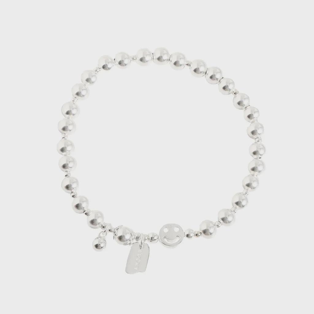 Koreańska srebrna bransoletka S925 z uśmiechnięą buźką: Koralik Retro, Kwadratowa Zawieszka, Symbol Szczęścia