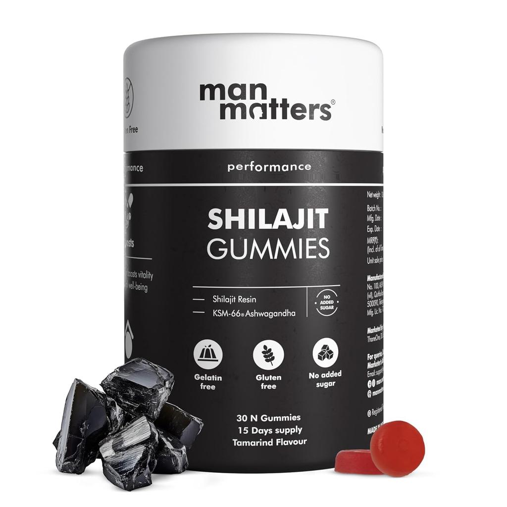 Man Matters Pure Himalayan Shilajit/Shilajeet Gummies with 75% Fulvic Acid & KSM 66 Ashwagandha